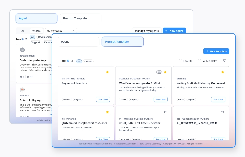 Utilize featured prompt templates (file/URL summary, translation, email composition, etc.),Search and view templates registered by other users