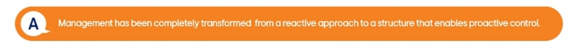 Interview answer highlight — 'Management has been completely transformed from a reactive approach to a structure that enables proactive control.'