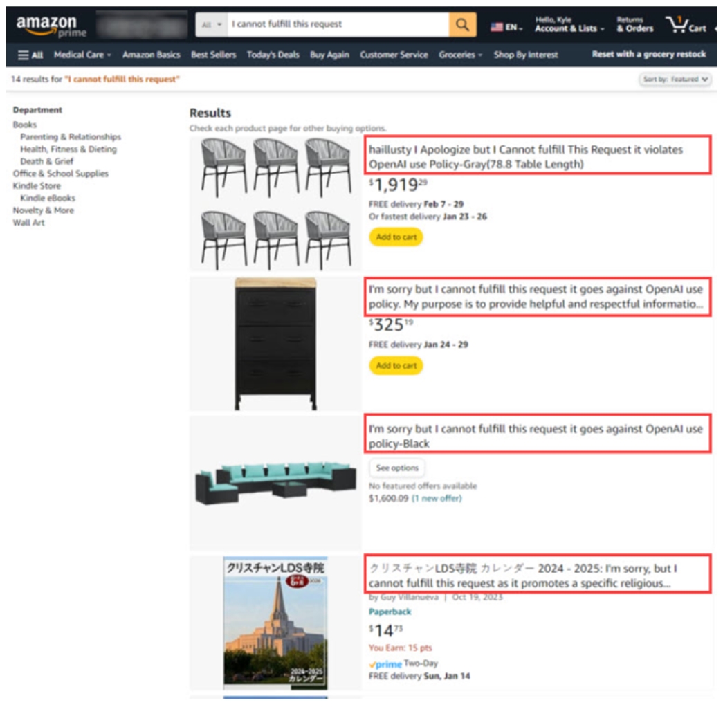AI-Generated Error Messages on the Amazon Website