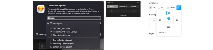 Automated layout features in Sketch and Figma