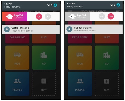 AngelTalk screen shot - AngelTalk ON or Off / USB charging reminder