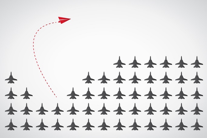 Think differently - Being different, taking risky, move for success in life -The graphic of paper airplane also represents the concept of courage, enterprise, confidence, belief, fearless, daring. Vector