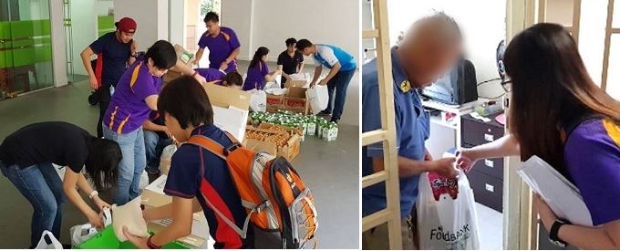 Packing food bundles and distributing it to the elderly