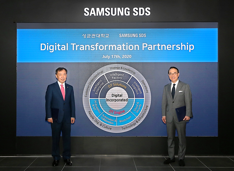 Dr. WP Hong, President and CEO of Samsung SDS, and Dong Ryeol Shin, President of Sungkyunkwan University attended the signing ceremony at Samsung SDS headquarters on July 17.