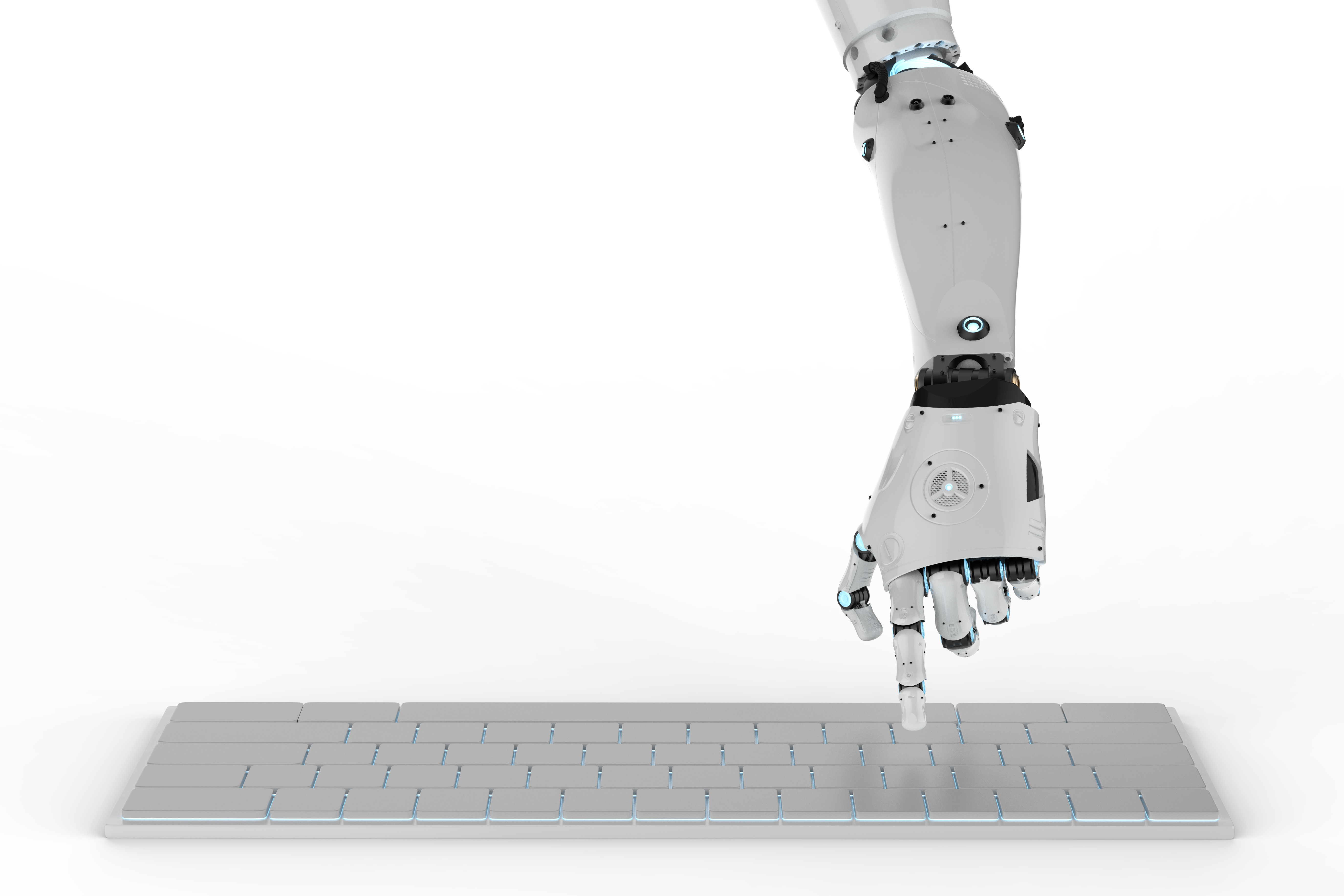 robot hand on keyboard