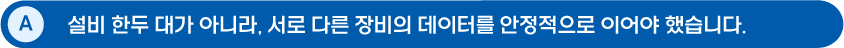 A: 설비 한두 대가 아니라, 서로 다른 장비의 데이터를 안정적으로 이어야 했습니다.