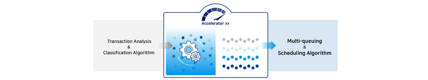 Transaction Analysis & Classification Algorithm이 Accelerator를 거쳐서 Muti-queuing & Scheduling Algorithm