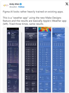 피그마AI가 애플의 디자인을 모방했다는 주장 (출처: x.com)