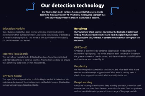 GPTZero 검출 기술 소개 페이지 (출처: GPTZero)