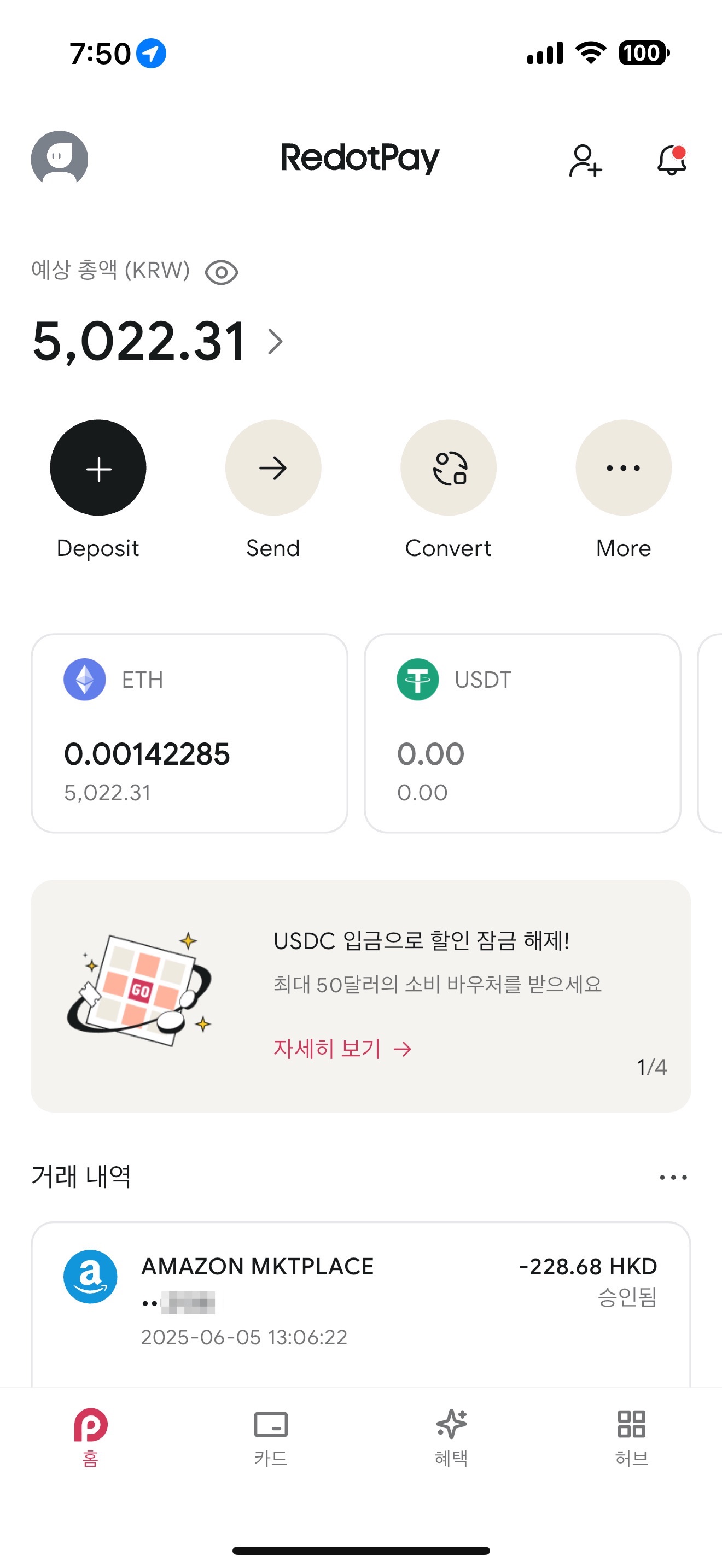 RedotPay 앱 내 화면