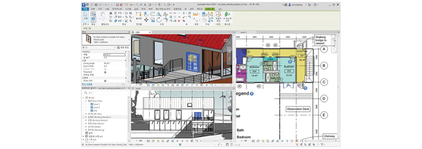 >다양한 형태로 조회하는 건축물 도면과 변경 속성을 동시에 반영하는 BIM 화면