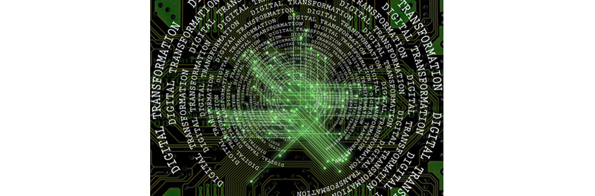 Digital Transformation 텍스트를 반복하여 원형 디자인 형태로 만든 이미지