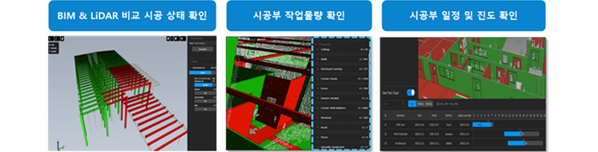 bim&lidar 비교 시공 상태 확인/시공부 작업 물량 확인/시공부 일정 및 진도 확인