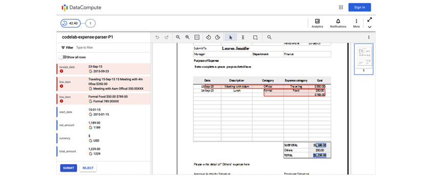 구글 Document AI의 HITL 예시 화면 (출처: 구글 코드랩스)