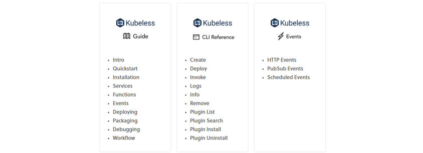 그림8 - Kubelss Guide & Reference  
(출처: https://serverless.com/framework/docs/providers/kubeless/)
