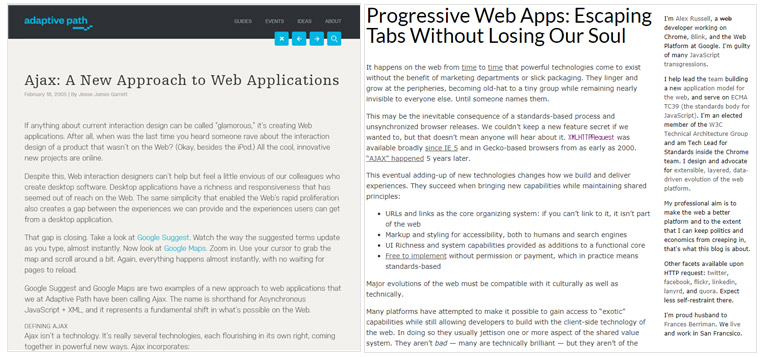 Ajax과 Progressive Web Apps 포스팅 화면 
