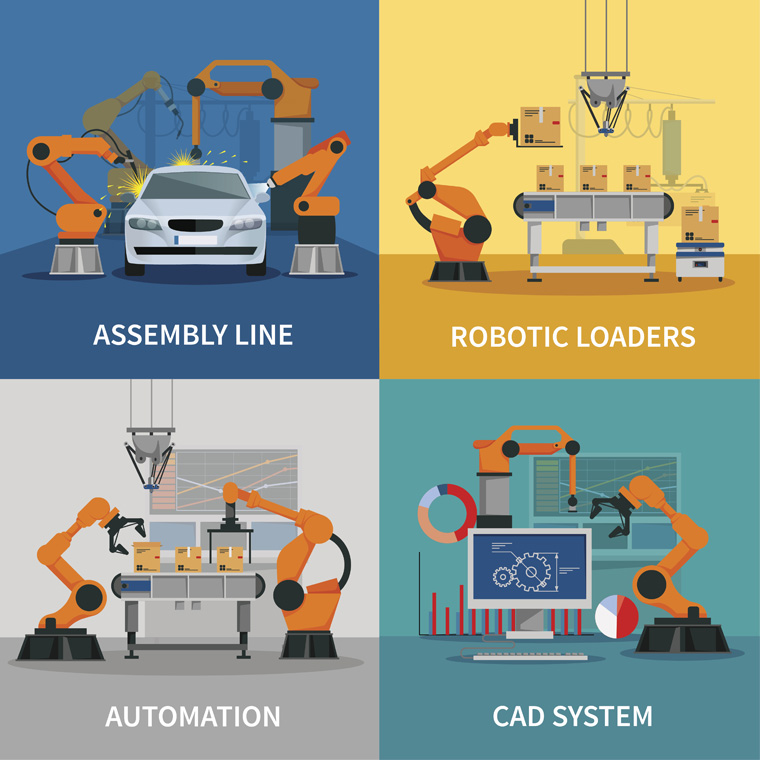 인공지능 스마트 팩토리 이미지 - ASSEMBLY LINE, ROBOTIC LOADERS, AUTOMATION, CAD SYSTEM