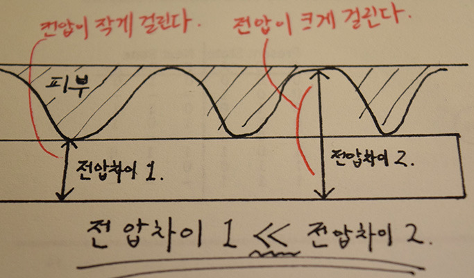 정전용량식 지문 인식의 원리를 나타낸 그림