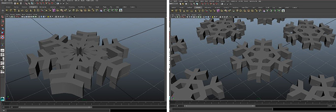 3D 모델링을 완료한 눈꽃 결정 모양 모델링