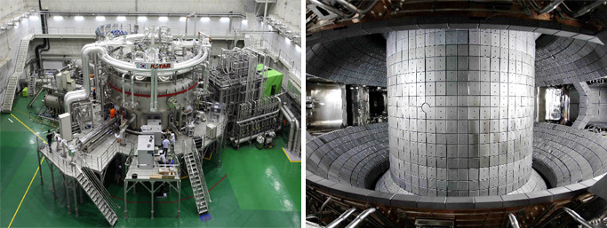 한국의 핵융합장치 KSTAR의 외관(좌) / KSTAR의 내부(우)
