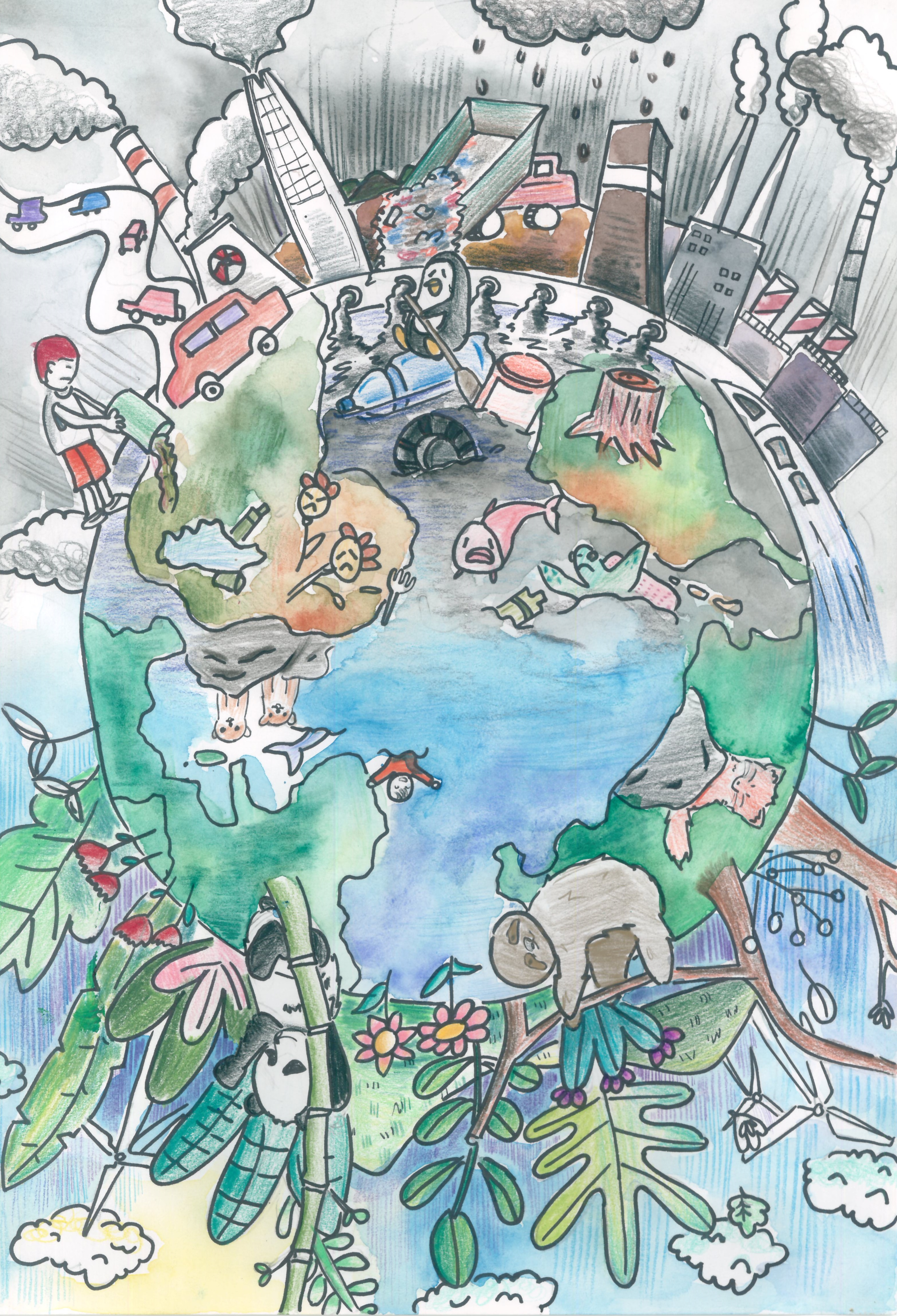삼성SDS Kids Green 그림 공모전 초등부 수상작 — '되돌릴 수 있어요! 지구는 도니까!'. 지구 환경이 회복 가능함을 긍정적으로 표현한 어린이 환경 그림