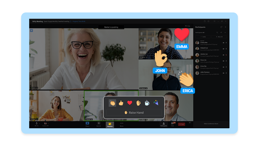 Various interactive features during meetings, such as polls and raise hand